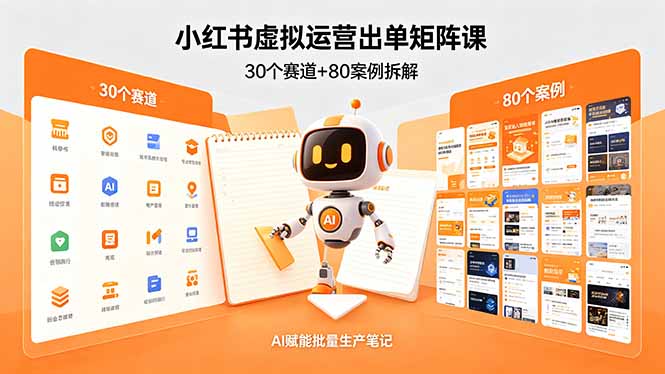 小红书虚拟运营出单矩阵课：30个赛道+80案例拆解，AI赋能批量生产笔记-龙部落