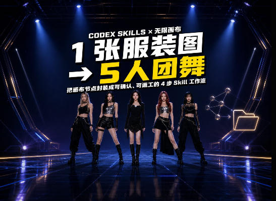 一张服装图生成五人团舞视频:我把 Codex+无限画布工作流做成了Skill