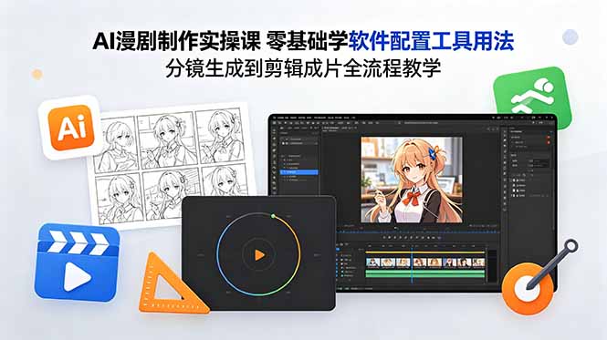 AI漫剧制作实操课 零基础学软件配置工具用法 分镜生成到剪辑成片全流程教学-龙部落