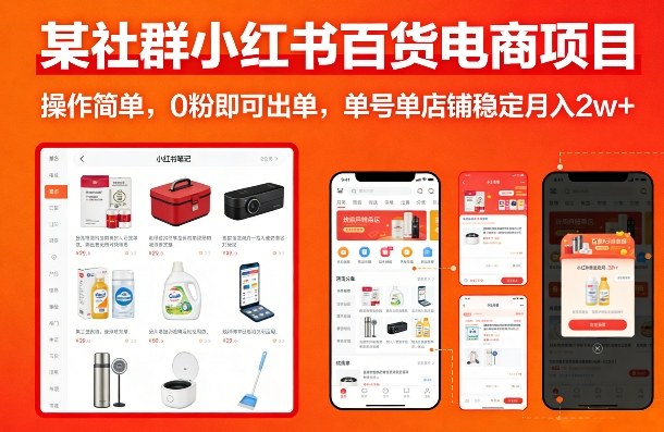 某社群小红书百货电商项目，操作简单，0粉即可出单，单号单店铺稳定月入2w+-龙部落