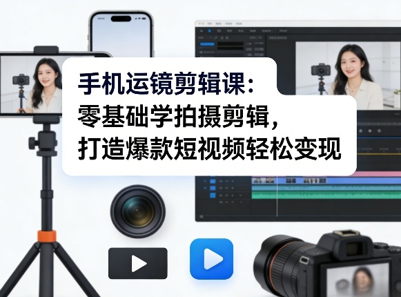 手机运镜剪辑课：零基础学拍摄剪辑，打造爆款短视频轻松变现-龙部落