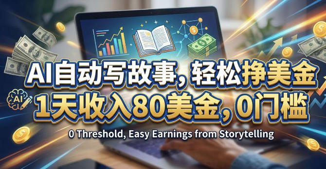 AI自动写故事，轻松挣美刀，1天收入80刀，0门槛-龙部落