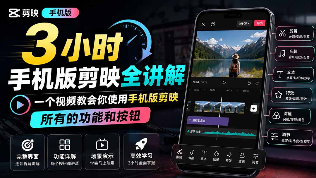 3小时手机版剪映全讲解，一个视频教会你使用手机版剪映，所有的功能和按钮-龙部落