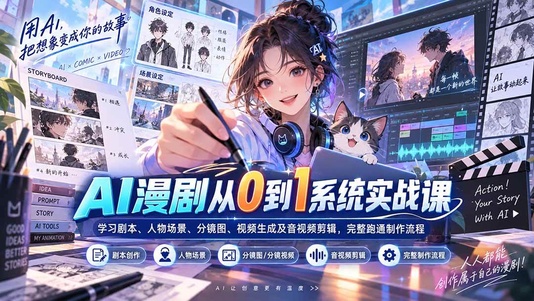 （20430期）AI漫剧从0到1系统实战课：学习剧本、人物场景、分镜图、视频生成及音视频剪辑，完整跑通制作流程-龙部落