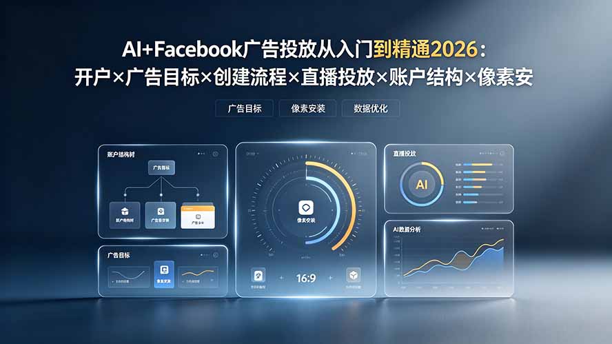 AI+Facebook广告投放从入门到精通2026:开户×广告目标×创建流程×直播投放×账户结构×像素安装×AI赋能-龙部落