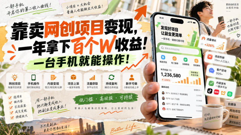 靠卖网创项目变现，一年拿下百个W收益！一台手机就能操作！【揭秘】-龙部落