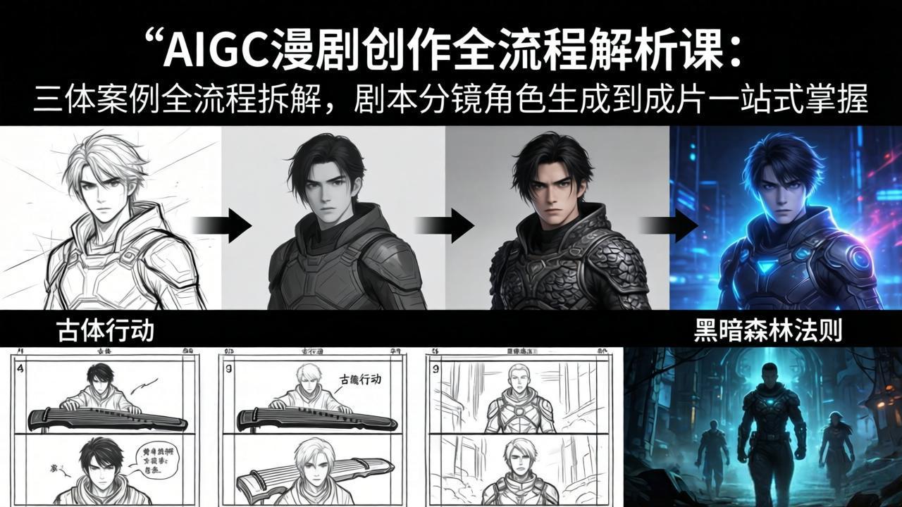 AIGC漫剧创作全流程解析课：三体案例全流程拆解，剧本分镜角色生成到成片一站式掌握-龙部落