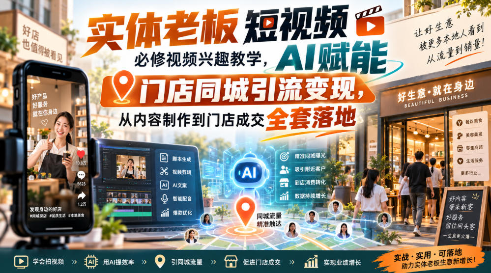 实体老板短视频必修视频兴趣教学，AI赋能门店同城引流变现，AI+短视频+直播打爆实体客流量-龙部落
