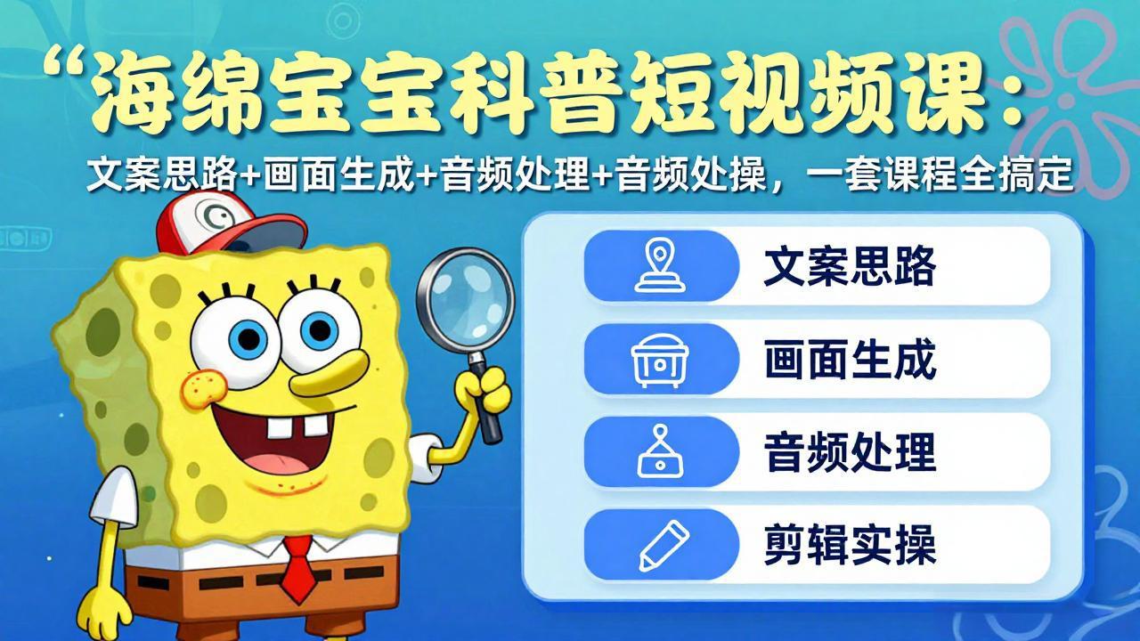 海绵宝宝科普短视频课：文案思路+画面生成+音频处理+剪辑实操，一套课程全搞定-龙部落