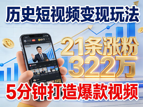 历史短视频变现玩法，不露脸出镜，5分钟打造爆款视频-龙部落