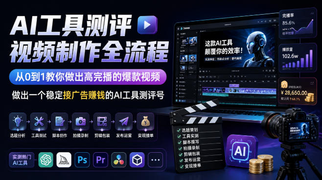 AI工具测评视频制作全流程，从0到1教你做出高完播的爆款视频，做出一个稳定接广告賺钱的AI工具测评号-龙部落