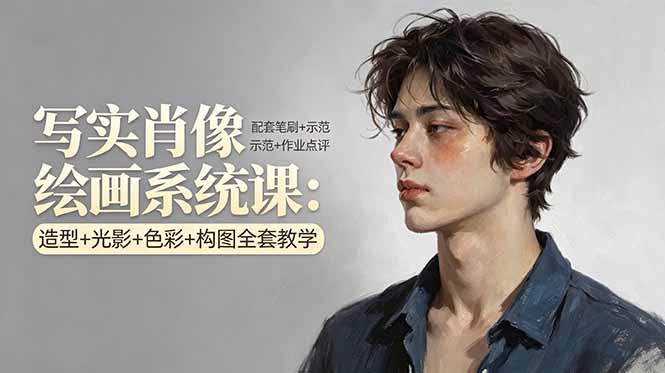 写实肖像绘画系统课：造型+光影+色彩+构图全套教学，配套笔刷+示范+作业点评-龙部落