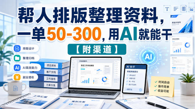 帮人排版整理资料,一单50-300,用AI就能干【附渠道】-龙部落
