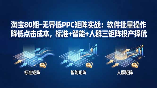 淘宝80期-无界低PPC矩阵实战：软件批量操作降低点击成本，标准+智能+人群三矩阵投产择优-龙部落