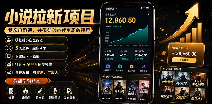 抖音及多平台小说拉新项目：我亲自跑通并持续带徒弟实操｜0基础小白5天上手快速变现-龙部落