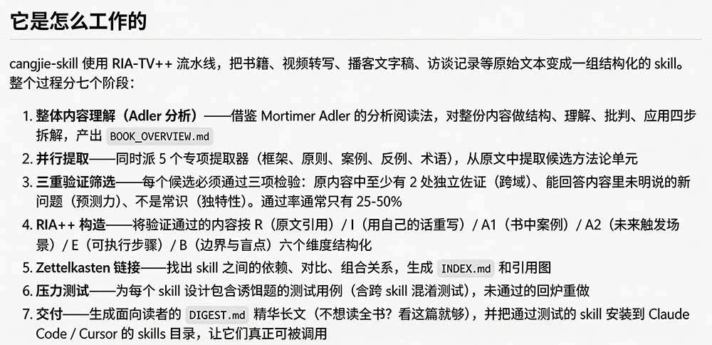 全网走红!GitHub上6.7K Star的开源项目,把任何书、长视频、播客蒸馏成AI工具,值得收藏 cangjie-skill-龙部落