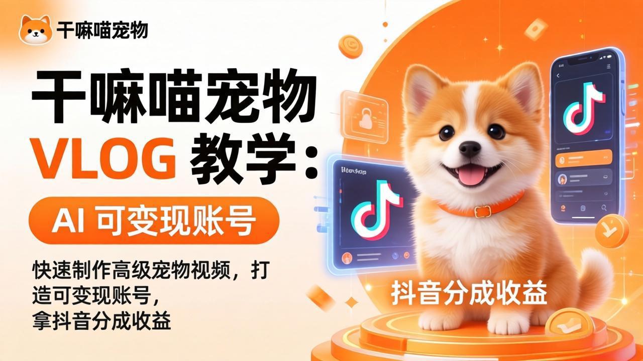 干嘛喵宠物 VLOG 教学：AI 快速制作高级宠物视频，打造可变现账号，拿抖音分成收益-龙部落