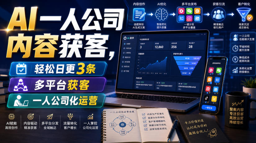 AI一人公司内容获客，轻松日更3条，多平台获客，一人公司化运营（更新0827）-龙部落