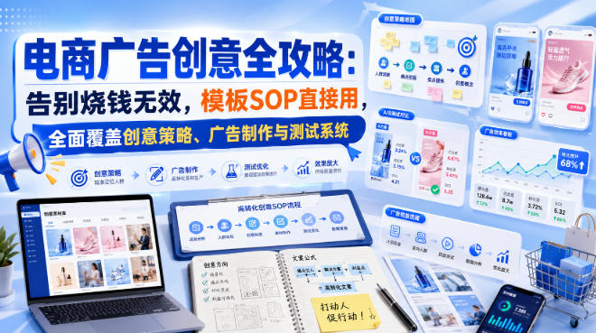 电商广告创意全攻略：告别烧钱无效，模板SOP直接用，全面覆盖创意策略、广告制作与测试系统【原创双语字幕】-龙部落
