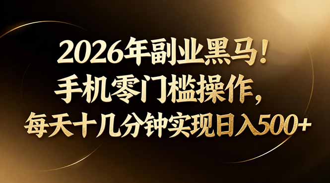 2026年副业黑马！手机零门槛操作，每天十几分钟实现日入500+-龙部落