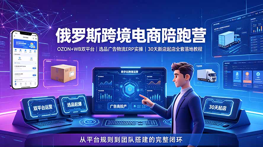 2026俄罗斯跨境电商陪跑营：OZON+WB双平台｜选品广告物流ERP实操｜30天新店起店全套落地教程-龙部落