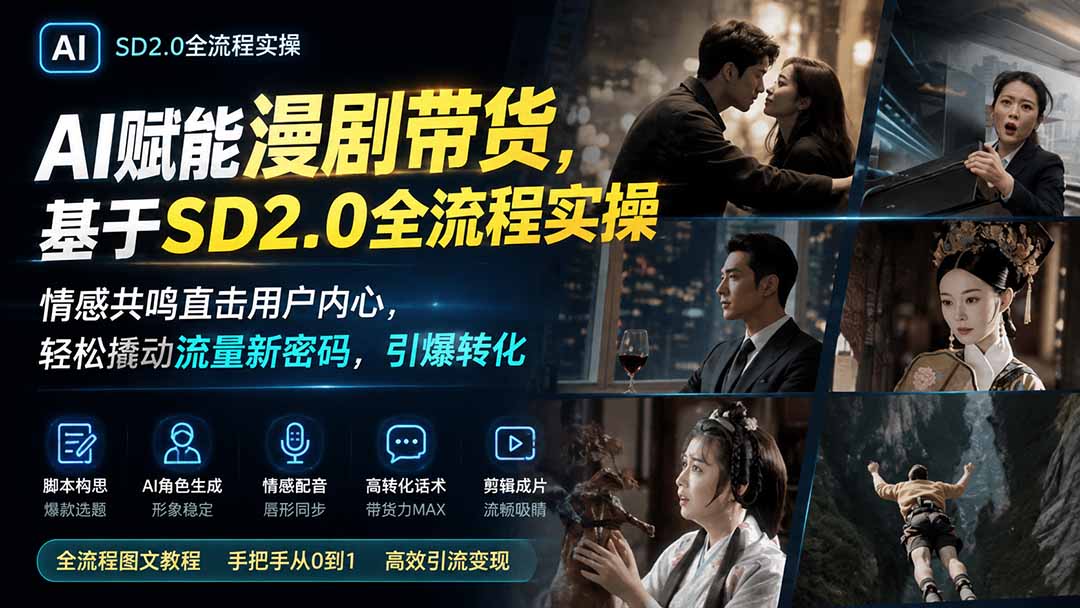 AI赋能漫剧带货，基于SD2.0全流程实操；情感共鸣直击用户内心，轻松撬动流量新密码，引爆转化-龙部落