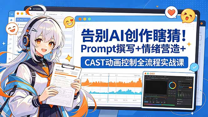 告别AI创作瞎猜！Prompt撰写+情绪营造+CAST动画控制全流程实战课-龙部落