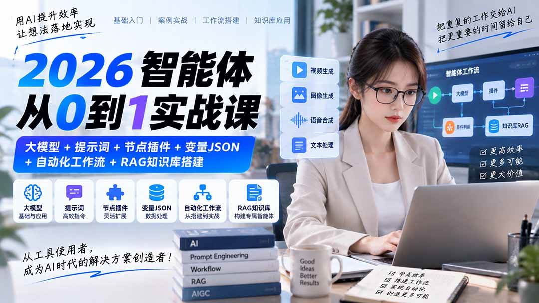 (20546期)2026智能体从0到1实战课|大模型+提示词+节点插件+变量JSON+自动化工作流+RAG知识库搭建-龙部落