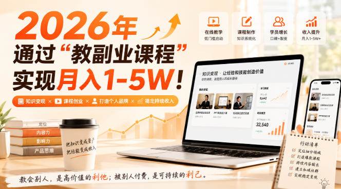 （20252期）2026年通过“教副业课程”实现月入1-5W！毫无保留的全部教给你-龙部落