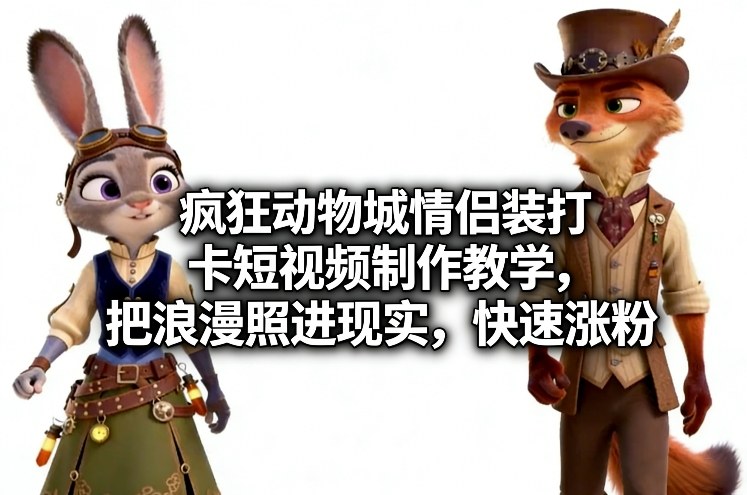疯狂动物城情侣装打卡短视频制作教学，把浪漫照进现实，快速涨粉-龙部落