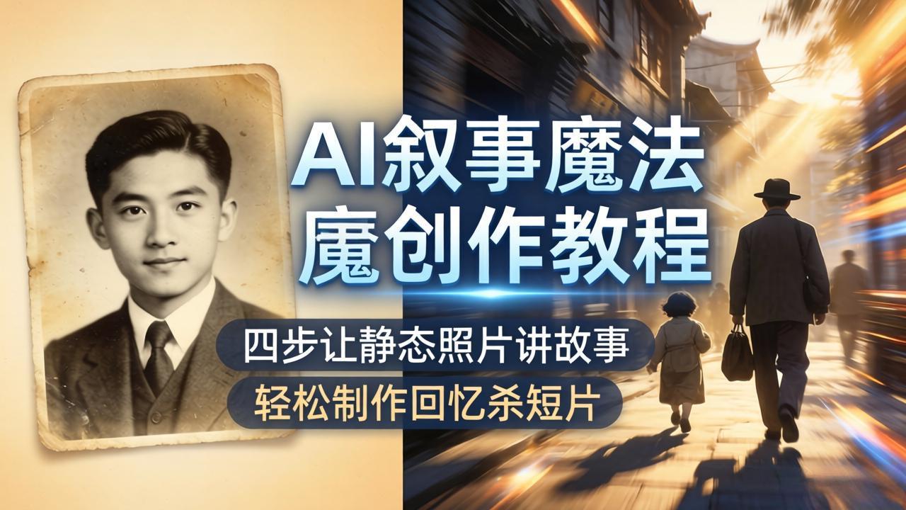 AI叙事魔法创作教程，四步让静态照片讲故事，老照片修复加动态特效，轻松制作回忆杀短片-龙部落
