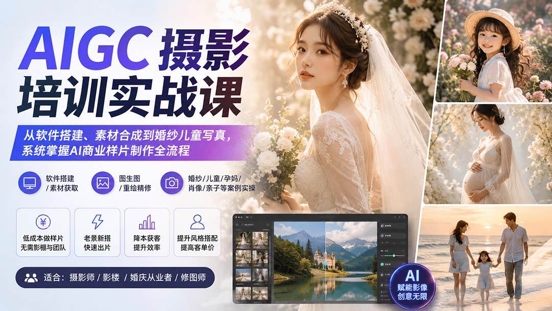 （20161期）AIGC摄影培训实战课：从软件搭建、素材合成到婚纱儿童写真，系统掌握AI商业样片制作全流程-龙部落