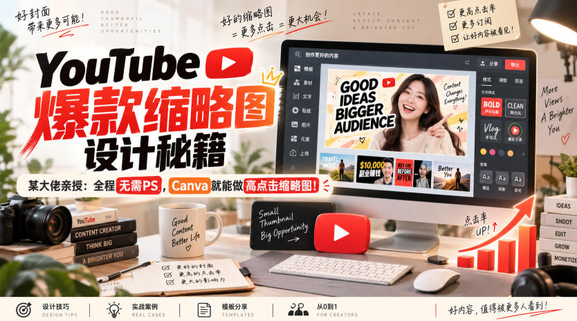 YouTube爆款缩略图设计秘籍，某油管大佬（610万订阅者）亲授，全程无需PS，Canva就能做高点击缩略图！【原创双语字幕】-龙部落