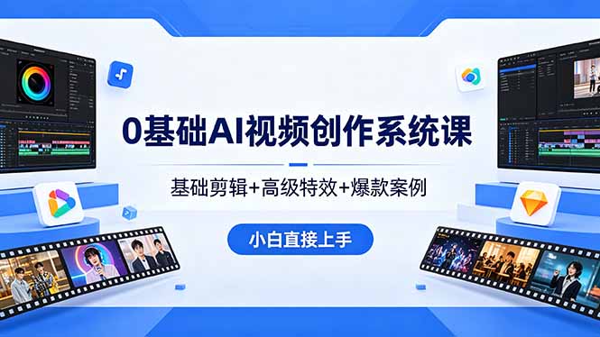 0基础AI视频创作系统课，基础剪辑+高级特效+爆款案例，小白直接上手-龙部落
