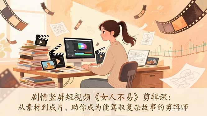 剧情竖屏短视频《女人不易》剪辑课：从素材到成片、助你成为能驾驭复杂故事的剪辑师-龙部落