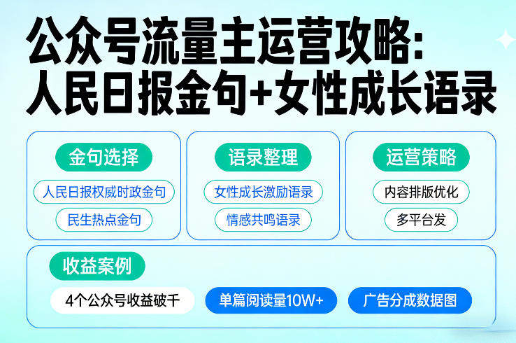利用人民日报金句+女性成长语录做公众号流量主，4个公众号收益破千-龙部落