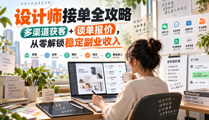 设计师接单全攻略-无水印，多渠道获客+谈单报价，从零解锁稳定副业收入-龙部落