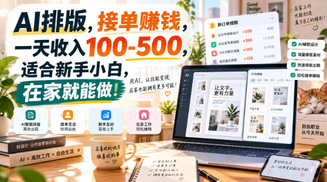 AI排版,接单賺钱,一天收入100-500,适合新手小白,在家就能做!