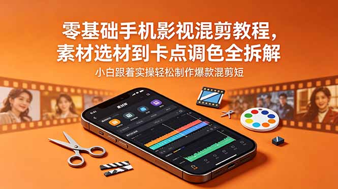 零基础手机影视混剪教程,素材选材到卡点调色全拆解,小白跟着实操轻松制作爆款混剪短片-龙部落