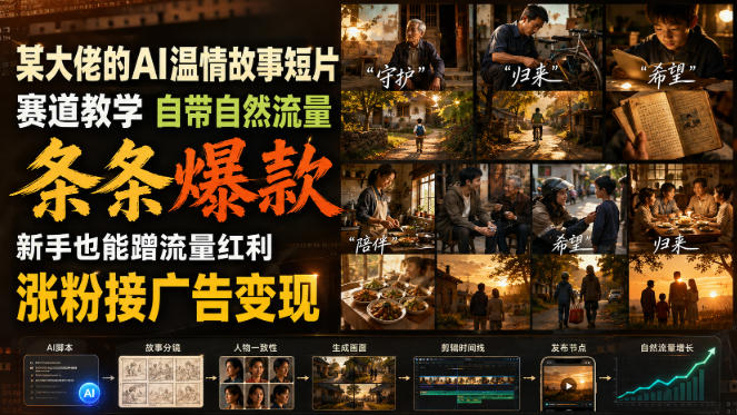 某大佬的AI温情故事短片赛道教学，自带自然流量，条条爆款，新手也能蹭流量红利，涨粉接广告变现（更新）-龙部落