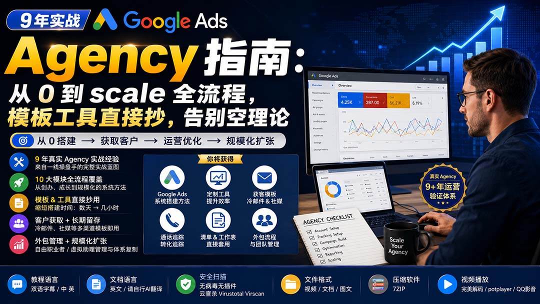 (20139期)9 年实战 Google Ads Agency 指南:从 0 到 scale 全流程,模板工具直接抄,告别空理论【原创双语字幕】-龙部落