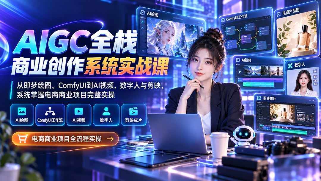 （20342期）AIGC全栈商业创作系统实战课：从即梦绘图、ComfyUI到AI视频、数字人与剪映，系统掌握电商商业项目完整实操-龙部落