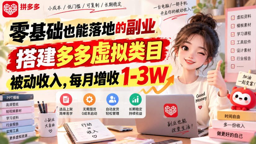 零基础也能落地的副业,搭建多多虚拟类目被动收入,每月增收1-3W【揭秘】-龙部落