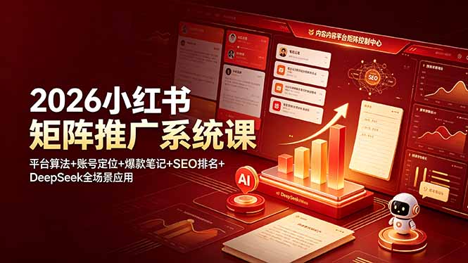 2026小红书矩阵推广系统课:平台算法+账号定位+爆款笔记+SEO排名+DeepSeek全场景应用-龙部落