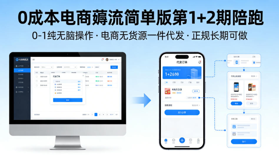 0成本电商薅流简单版第1+2期陪跑，0-1纯无脑操作，电商无货源一件代发，正规长期可做-龙部落