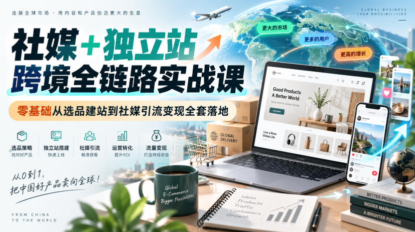 社媒+独立站跨境全链路实战课｜零基础从选品建站到社媒引流变现全套落地-龙部落