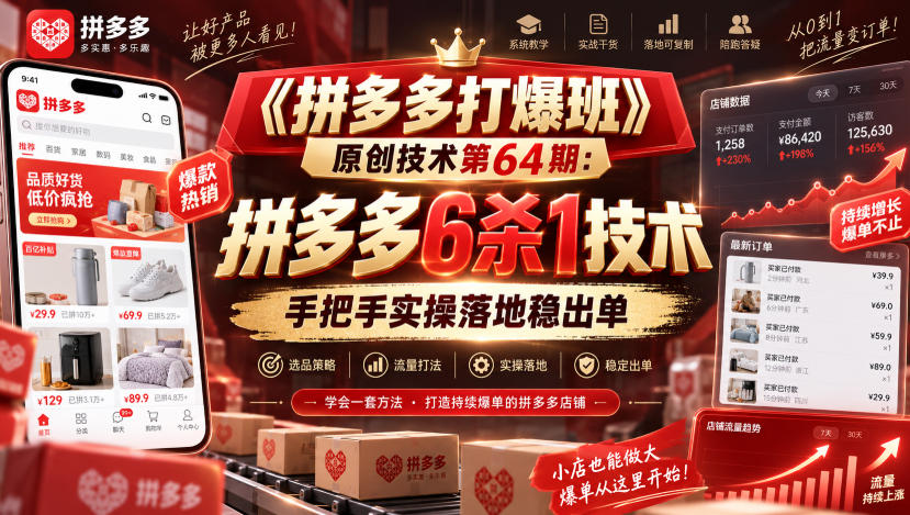 《拼多多打爆班》原创技术第64期：拼多多6杀1技术，手把手实操落地稳出单-龙部落