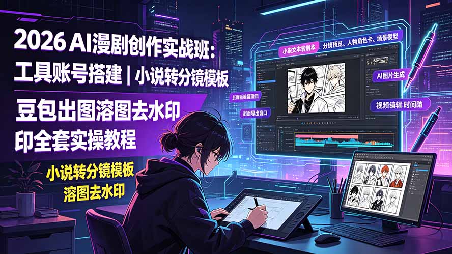 2026AI漫剧创作实战班:工具账号搭建|小说转分镜模板|豆包出图溶图去水印全套实操教程-龙部落
