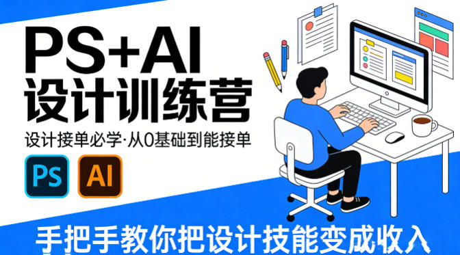 设计接单必学，PS+AI设计训练营，从0基础到能接单，手把手教你把设计技能变成收入-龙部落