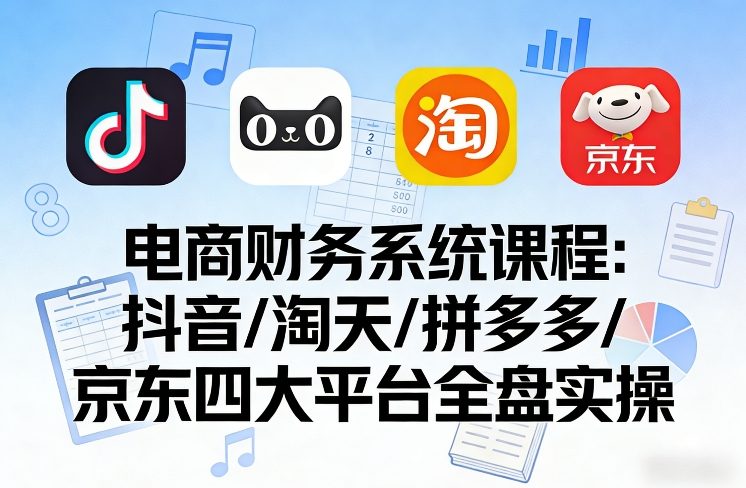 电商财务系统课程，覆盖抖音、淘天、拼多多、京东四大主流平台的全盘实操-龙部落